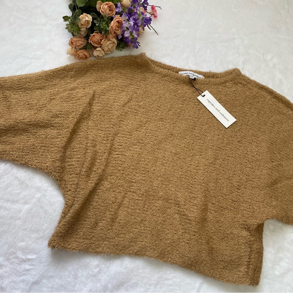 Cupcakes And Cashmere Brown Teddy Soft Dolman Cropped Long Sleeve Sweater - Picture 2 of 7